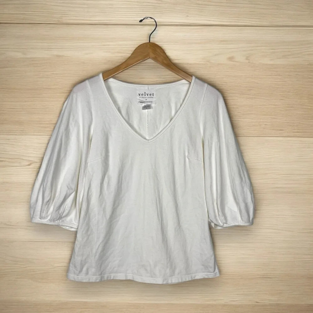 Velvet By Graham & Spencer Puff Sleeve Bodice White blouse top 100% Cotton XS - Picture 2 of 8